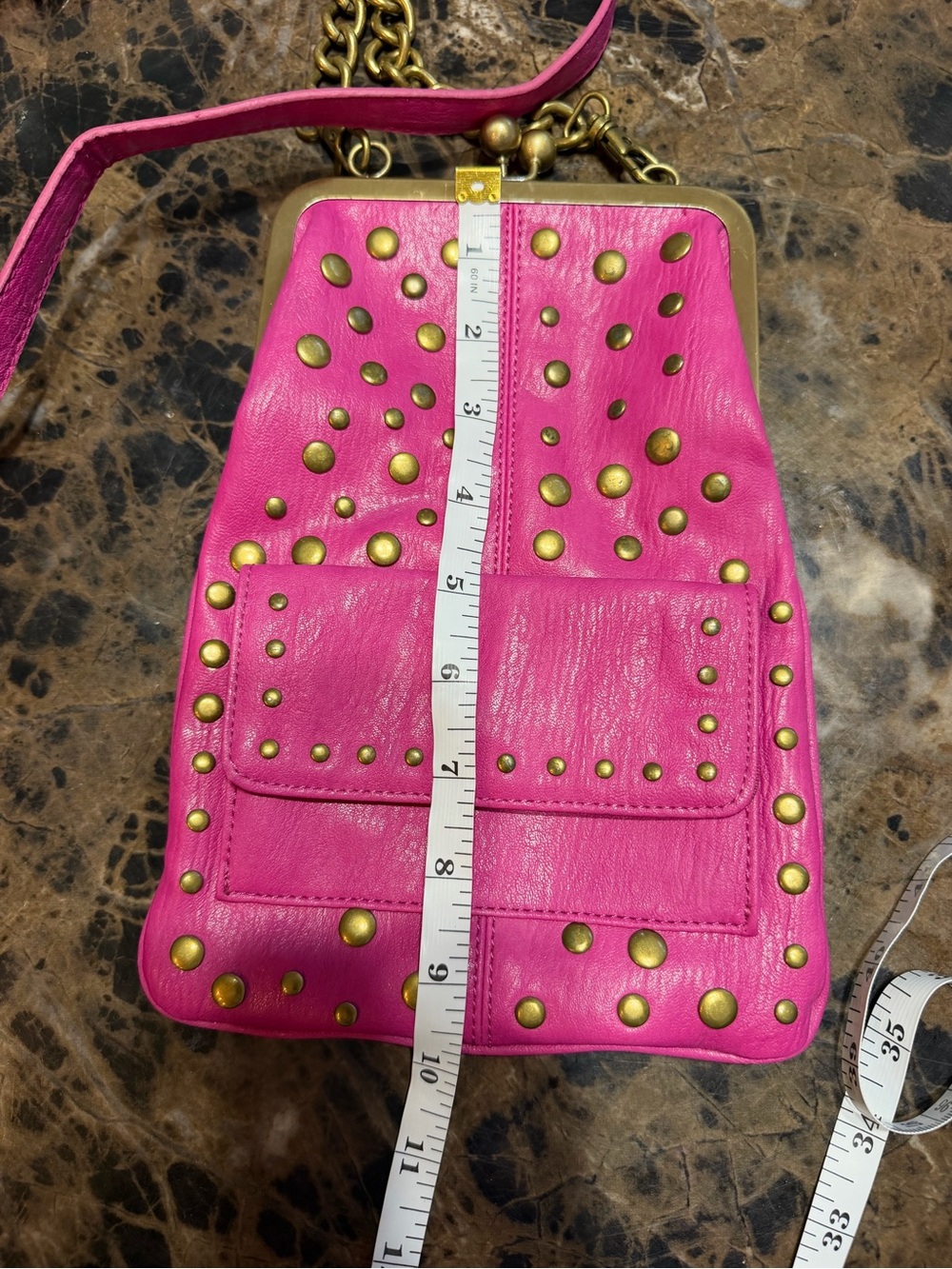 Jessica Simpson Pink Leather Studded Kiss Lock Crossbody Bag Boho Y2K Purse - Picture 6 of 7